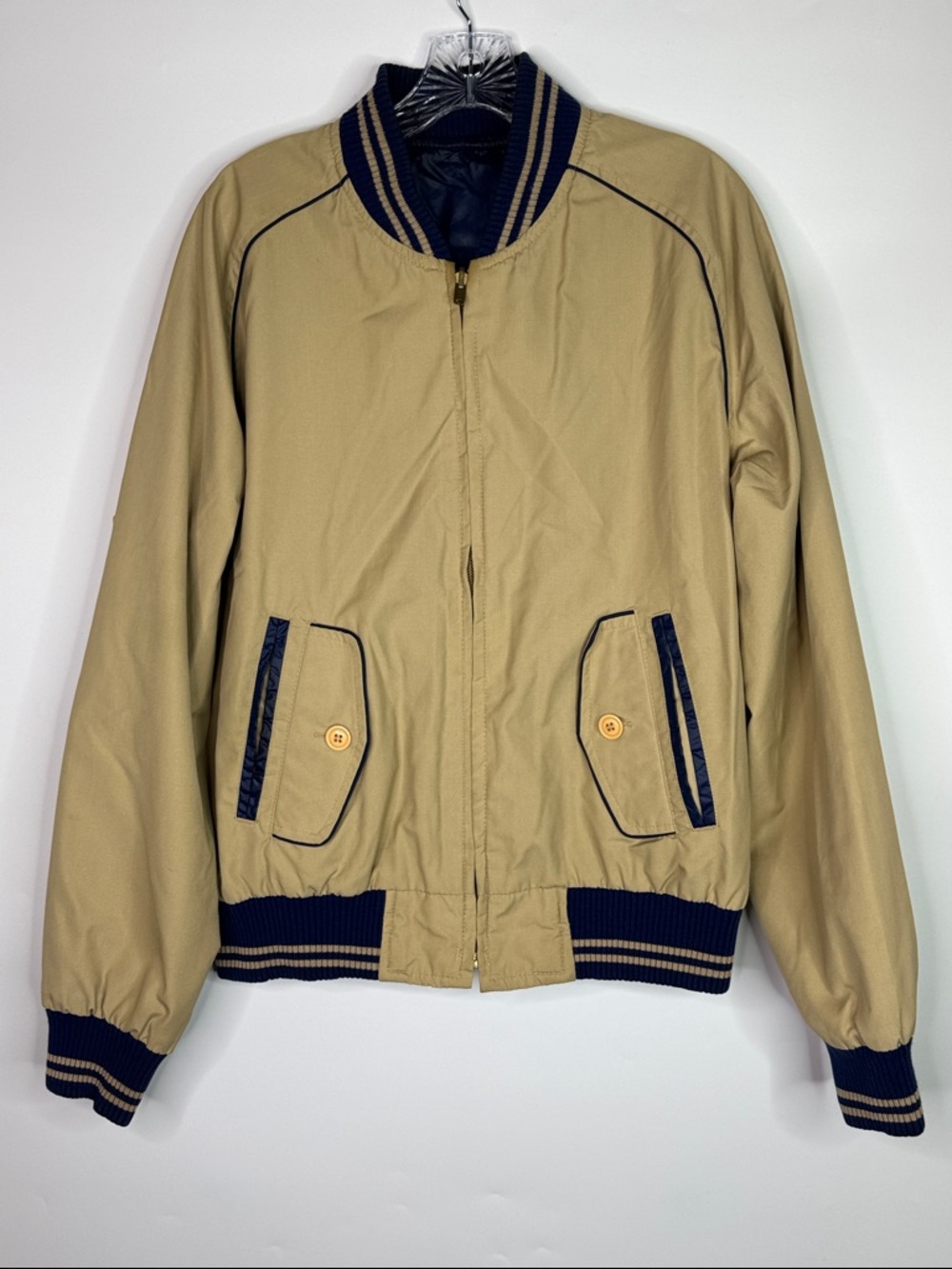 Vintage JcPenney Reversible Blue Tan Bomer Jacket 80s Size Medium